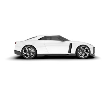 Beyaz arka planda beyaz spor araba. 3d görüntüleme - illüstrasyon