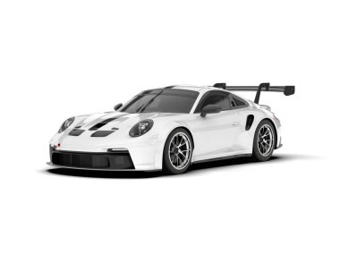 Şeffaf arka planda beyaz spor araba. 3d görüntüleme - illüstrasyon