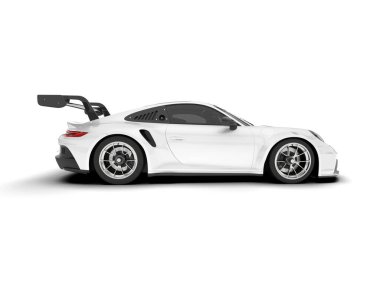 Şeffaf arka planda beyaz spor araba. 3d görüntüleme - illüstrasyon