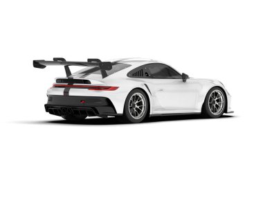 Şeffaf arka planda beyaz spor araba. 3d görüntüleme - illüstrasyon