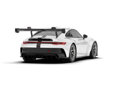 Şeffaf arka planda beyaz spor araba. 3d görüntüleme - illüstrasyon