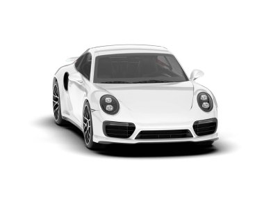 Şeffaf arka planda beyaz spor araba. 3d görüntüleme - illüstrasyon