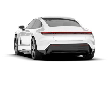 Şeffaf arka planda beyaz spor araba. 3d görüntüleme - illüstrasyon