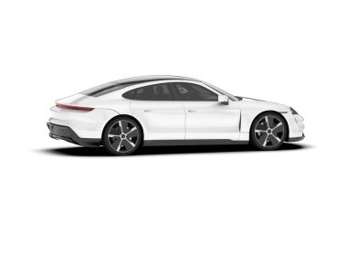 Beyaz arka planda izole edilmiş beyaz spor araba. 3d görüntüleme - illüstrasyon