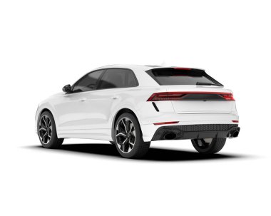Beyaz SUV beyaz arka planda izole edilmiş. 3d görüntüleme - illüstrasyon