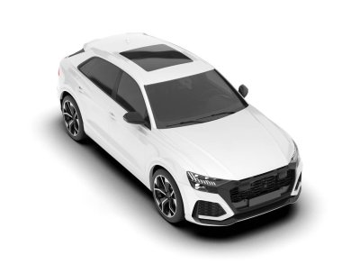 Beyaz SUV beyaz arka planda izole edilmiş. 3d görüntüleme - illüstrasyon
