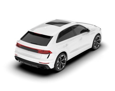 Beyaz SUV beyaz arka planda izole edilmiş. 3d görüntüleme - illüstrasyon