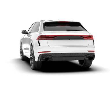 Beyaz SUV beyaz arka planda izole edilmiş. 3d görüntüleme - illüstrasyon