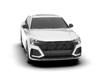Beyaz SUV beyaz arka planda izole edilmiş. 3d görüntüleme - illüstrasyon