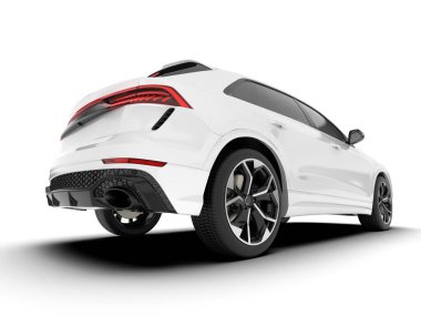 Beyaz SUV beyaz arka planda izole edilmiş. 3d görüntüleme - illüstrasyon