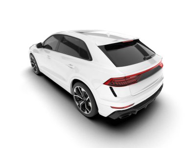 Beyaz SUV beyaz arka planda izole edilmiş. 3d görüntüleme - illüstrasyon