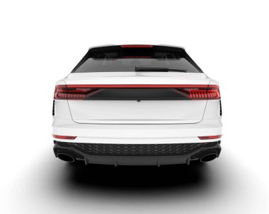 Beyaz SUV beyaz arka planda izole edilmiş. 3d görüntüleme - illüstrasyon