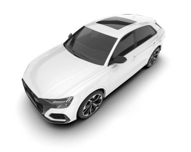 Beyaz SUV beyaz arka planda izole edilmiş. 3d görüntüleme - illüstrasyon