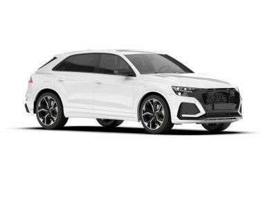 Beyaz SUV beyaz arka planda izole edilmiş. 3d görüntüleme - illüstrasyon