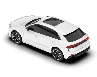 Beyaz SUV beyaz arka planda izole edilmiş. 3d görüntüleme - illüstrasyon