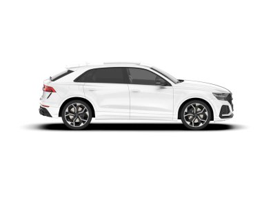 Beyaz SUV beyaz arka planda izole edilmiş. 3d görüntüleme - illüstrasyon
