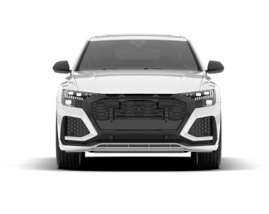 Beyaz SUV beyaz arka planda izole edilmiş. 3d görüntüleme - illüstrasyon
