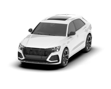 Beyaz SUV beyaz arka planda izole edilmiş. 3d görüntüleme - illüstrasyon