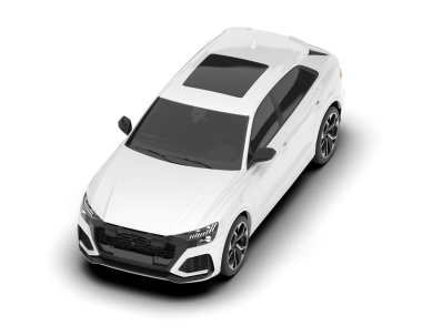 Beyaz SUV beyaz arka planda izole edilmiş. 3d görüntüleme - illüstrasyon
