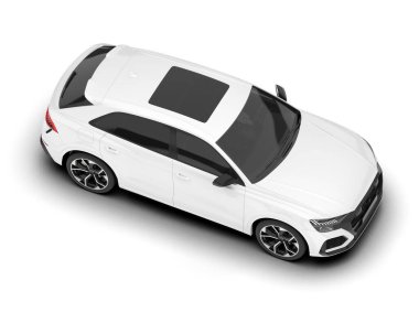 Beyaz SUV beyaz arka planda izole edilmiş. 3d görüntüleme - illüstrasyon