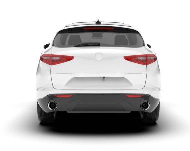 Beyaz SUV beyaz arka planda izole edilmiş. 3d görüntüleme - illüstrasyon