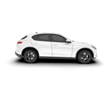 Beyaz SUV beyaz arka planda izole edilmiş. 3d görüntüleme - illüstrasyon