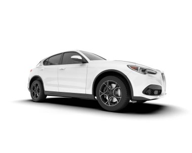 Beyaz SUV beyaz arka planda izole edilmiş. 3d görüntüleme - illüstrasyon