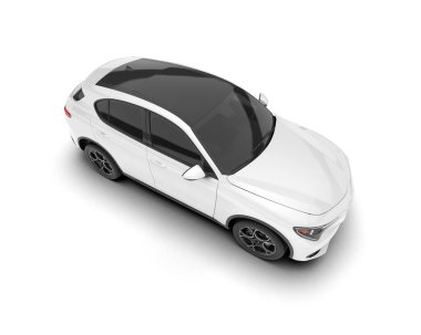 Beyaz SUV beyaz arka planda izole edilmiş. 3d görüntüleme - illüstrasyon