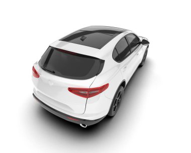 Beyaz SUV beyaz arka planda izole edilmiş. 3d görüntüleme - illüstrasyon