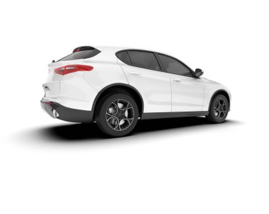 Beyaz SUV beyaz arka planda izole edilmiş. 3d görüntüleme - illüstrasyon