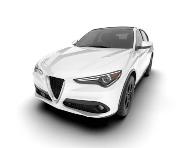 Beyaz SUV beyaz arka planda izole edilmiş. 3d görüntüleme - illüstrasyon