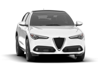 Beyaz SUV beyaz arka planda izole edilmiş. 3d görüntüleme - illüstrasyon