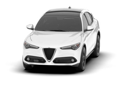 Beyaz SUV beyaz arka planda izole edilmiş. 3d görüntüleme - illüstrasyon