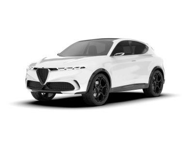 Beyaz SUV beyaz arka planda izole edilmiş. 3d görüntüleme - illüstrasyon