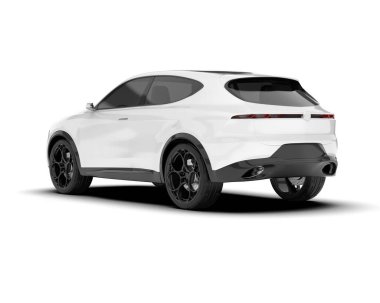 Beyaz SUV beyaz arka planda izole edilmiş. 3d görüntüleme - illüstrasyon
