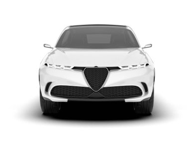 Beyaz SUV beyaz arka planda izole edilmiş. 3d görüntüleme - illüstrasyon