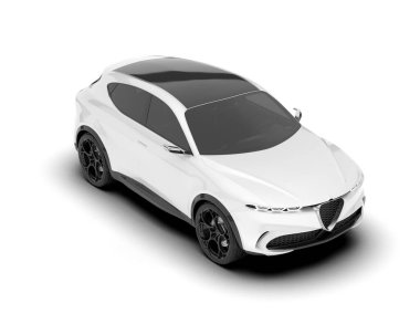Beyaz SUV beyaz arka planda izole edilmiş. 3d görüntüleme - illüstrasyon