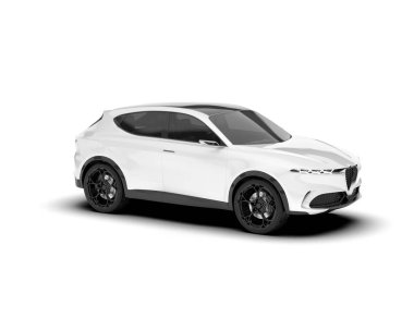Beyaz SUV beyaz arka planda izole edilmiş. 3d görüntüleme - illüstrasyon