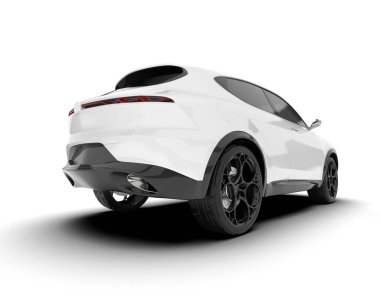 Beyaz SUV beyaz arka planda izole edilmiş. 3d görüntüleme - illüstrasyon