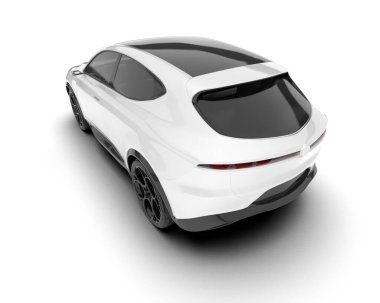 Beyaz SUV beyaz arka planda izole edilmiş. 3d görüntüleme - illüstrasyon