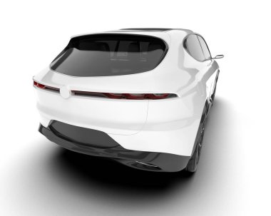 Beyaz SUV beyaz arka planda izole edilmiş. 3d görüntüleme - illüstrasyon