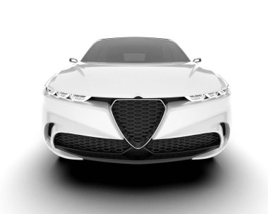 Beyaz SUV beyaz arka planda izole edilmiş. 3d görüntüleme - illüstrasyon