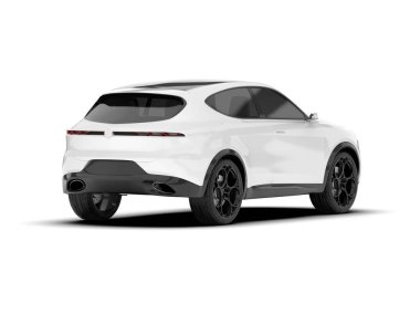 Beyaz SUV beyaz arka planda izole edilmiş. 3d görüntüleme - illüstrasyon