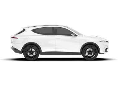 Beyaz SUV beyaz arka planda izole edilmiş. 3d görüntüleme - illüstrasyon