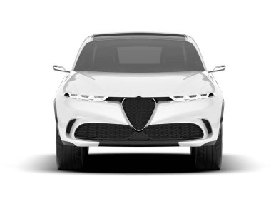 Beyaz SUV beyaz arka planda izole edilmiş. 3d görüntüleme - illüstrasyon
