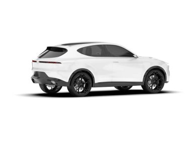 Beyaz SUV beyaz arka planda izole edilmiş. 3d görüntüleme - illüstrasyon