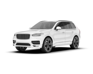 Beyaz SUV beyaz arka planda izole edilmiş. 3d görüntüleme - illüstrasyon