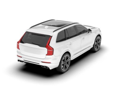 Beyaz SUV beyaz arka planda izole edilmiş. 3d görüntüleme - illüstrasyon