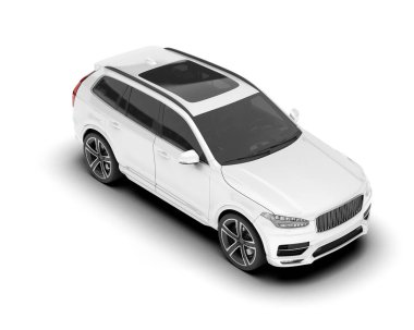 Beyaz SUV beyaz arka planda izole edilmiş. 3d görüntüleme - illüstrasyon