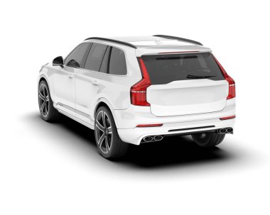 Beyaz SUV beyaz arka planda izole edilmiş. 3d görüntüleme - illüstrasyon